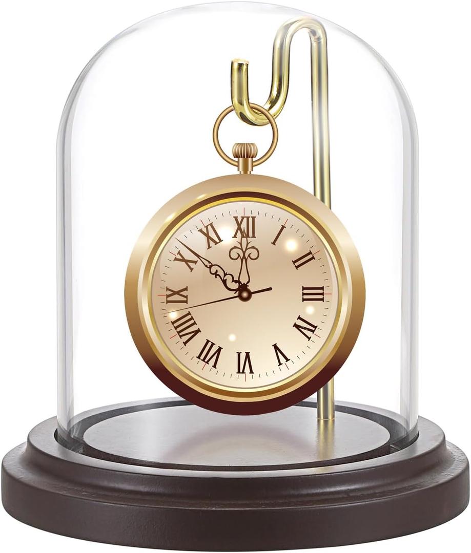 JUXYES Clear Watch Glass Display Dome Cloche With Hook, Dome Cloche with Hook with Wooden Base, Transparent Dome Cloche Bell Terrarium Jar Glass Cloche Bell Jar Display for Watch Ornaments