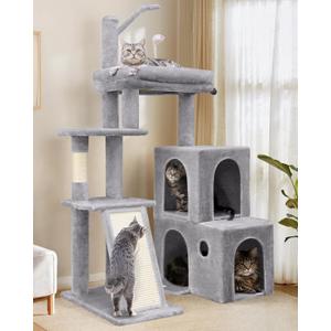 Globlazer Cat Tower for Indoor Adult Cats, 50-inch Heavy Duty Cat Tree House for Big Cats with Extra-Large Padded Platform, Sisal Scratching Board, 2 Large Condos, F50, Light Grey