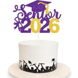 3 x Senior 2026 Graduation Decoration Cake Topper Glitter Grad Sticks Congratulations Ideas Purple Gold
