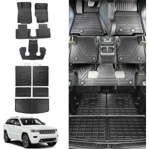 Rongtaod Floor Mats Compatible with 2021-2025 Jeep Grand Cherokee L 6 Seats Trunk Liner Cargo Mat Cargo Liner Back Seat Cover Protector 2024 Cherokee L Accessories (Trunk Mat+Backrest Mat+Floor Mats)