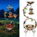 3 In 1 Bird Bath for Outside and Solar Bird Feeders Combo with Flower Planter Pedestal, 38" Metal Bird Baths Heavy Duty for Outdoors, Vintage Birdbaths for Garden Yard Lawn Decor -Waterproof