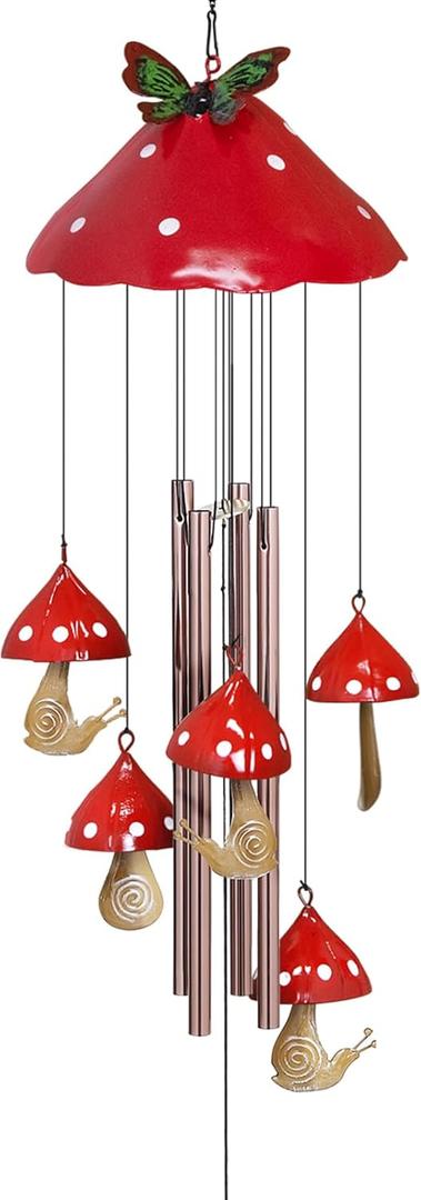 EVOLUX Wind Chimes for Outside, Mushroom Wind Chime Garden Decor Outdoor, Yard Decorations Wind Chimes for Mom Grandma Women HousewarmingRed