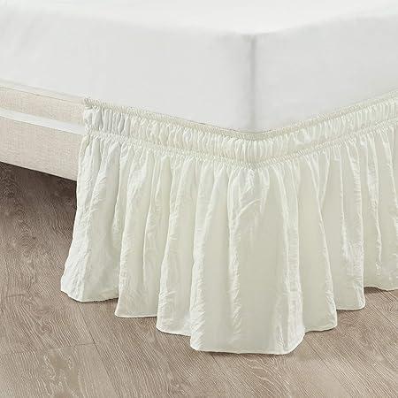 Lush Decor Ruched Ruffle Elastic Easy Wrap Around Bedskirt, Queen/King/Cal King, Polyester, Ivory