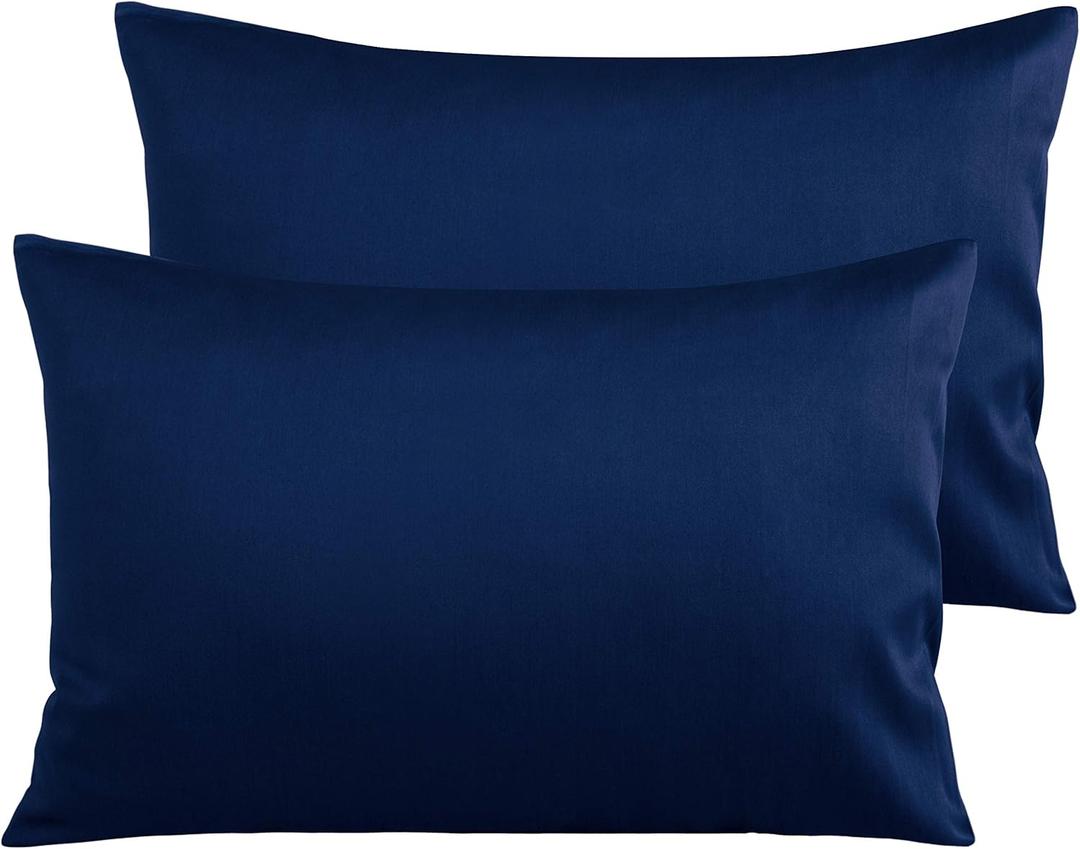 NTBAY Egyptian Cotton Queen Pillowcases - Set of 2, 500 Thread Count Cotton Pillowcases - Soft and Breathable Envelope Closure Pillow Cases - 20x30 Pillow Covers for Bed, Navy Blue