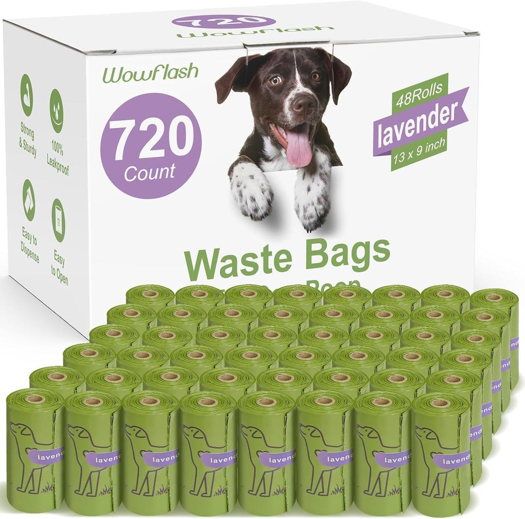 720 Count Lavender Scented 13” x 9”Dog Poop Bags Rolls, Leakproof Strong & Sturdy Waste Bags for Doggie Cat Pet