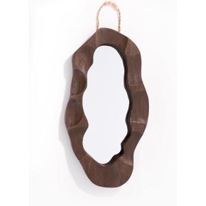 Handcrafed Rustic Wood Framed Wall Mirror, Wavy Irregular Oval Shape