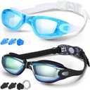 COOLOO Swim Goggles, 2 Pack Goggles Swimming Adult Swimming Goggles for Women Men Youth Teen Kids Anti Fog Anti-UV No Leaking (C.black Gold & Lake Blue)
