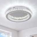 19.7" Modern Crystal LED Ceiling Light, Large Round Crystal Chandeliers Ceiling Lights Fixture, 60W Crystals Flush Mount Lighting Fixtures for Dining Room Living Room Kitchen(6000K), 19.7"-CW