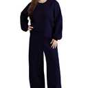 ROSCHICO Women's 2 Piece Outfits Sweat suit Plus Size Oversized Fall Long Sleeve Crewneck Lounge Sets Wide Leg Pants Tracksuit, M