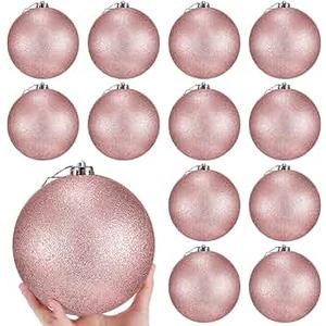 Poen 6 Pcs 6 Inch Christmas Tree Glitter Ornaments Extra Large Shatterproof Christmas Balls Decorations Xmas with Hanging Loop for Holiday Decorations Festival Party Wreath Home Decor (Rose Gold)