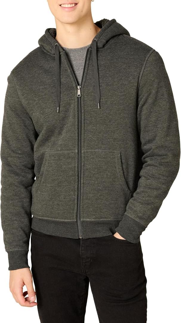 Amazon Essentials Hoodie For Men, Sherpa-Lined Full-Zip Fleece Sweatshirt (Medium, Charcoal Heather)
