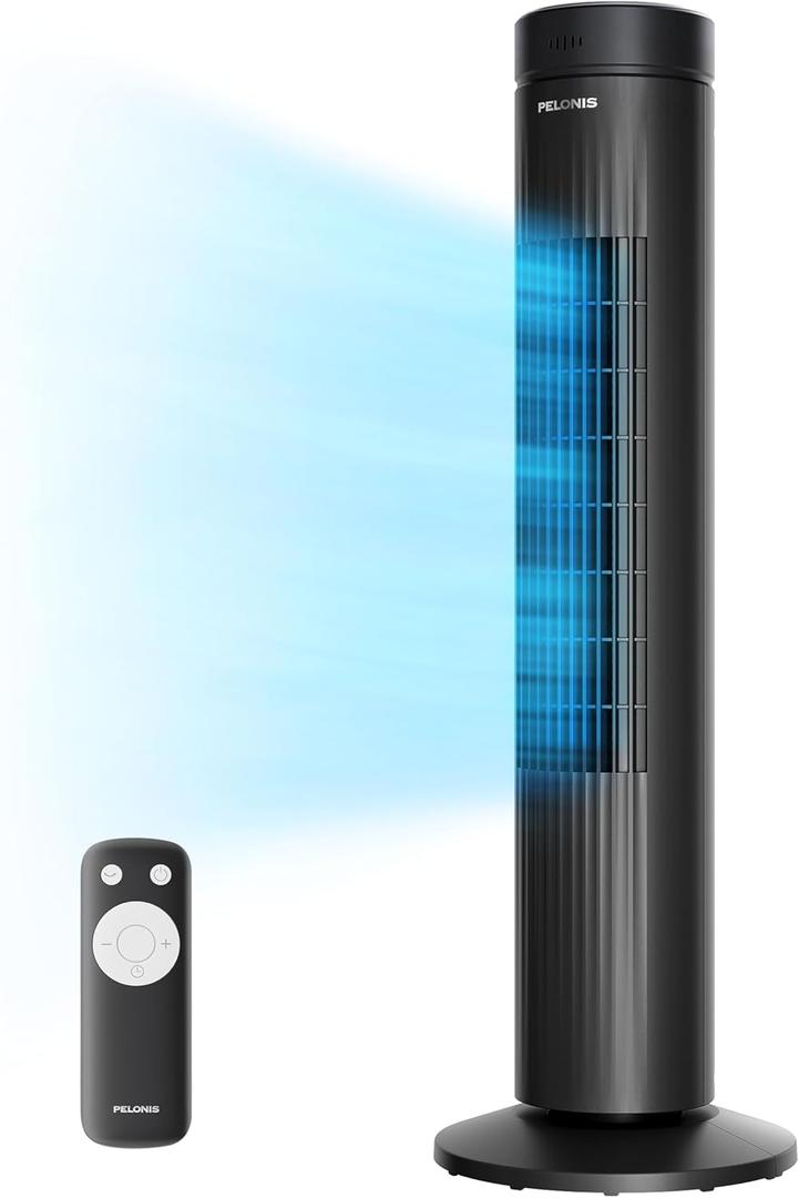 PELONIS 30-Inch Oscillating Tower Fan for Bedroom  3 Speed, Quiet Tower Fan with Remote ControL, Small Fan, 7-Hour Timer  ETL Certified, Black