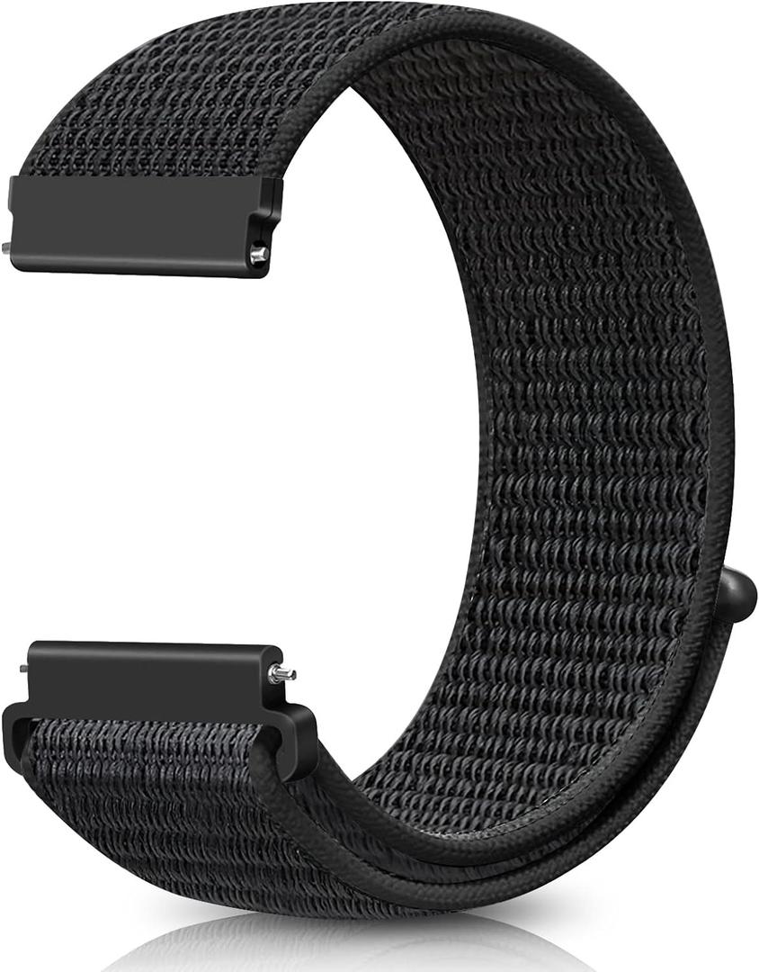 22mm Nylon Quick Release Watch Band Compatible with Samsung Galaxy Watch 3 45mm/Gear S3 Frontier/Garmin Venu 4 45mm/3 45mm/2/Vivoactive 4/Forerunner 570(47mm)/255/265/Amazfit Helio/Bip 6/5/Balance 2 (Dark Black)