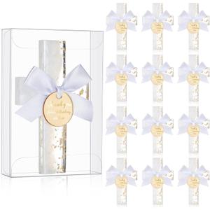 Chunful 12 Sets Baptism Favors for Guests Gold White Epoxy Cross Magnet First Communion Cross Magnet with Tag Acrylic Box Christian Easter Gift for Christening Baby Shower Party Family Gathering (Thank You for Celebrating with Us)