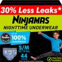 Ninjamas Boys Bedwetting Nighttime Underwear, Size S/M (38-70 lbs), 44 Count, Overnight Protection, Ultra Absorbent, Hypoallergenic