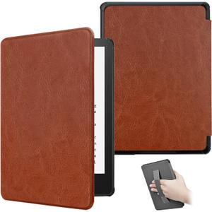 Case for Kindle Paperwhite 12th Gen 2024(7") & Kindle Colorsoft Signature Edition - New PU Leather Cover with Hand Strap, Auto Wake/Sleep for Kindle Paperwhite Signature 2024 Released, Brown