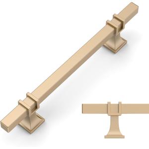 Amerdeco 10 Pack Champagne Gold Cabinet Pulls 5 Inch(128mm) Hole Center Drawer Pulls Cabinet Hardware Kitchen Cabinet Handles for Bathroom ZH0067