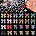3D Nail Bow Charms and Nail Pearls Set 1, 16 Colors Multi Styles Cute Shiny Bow Nail Jewelry Charms and 2-6mm White Half Pearls with Pickup Tools for Nail Art Design and DIY Decorations