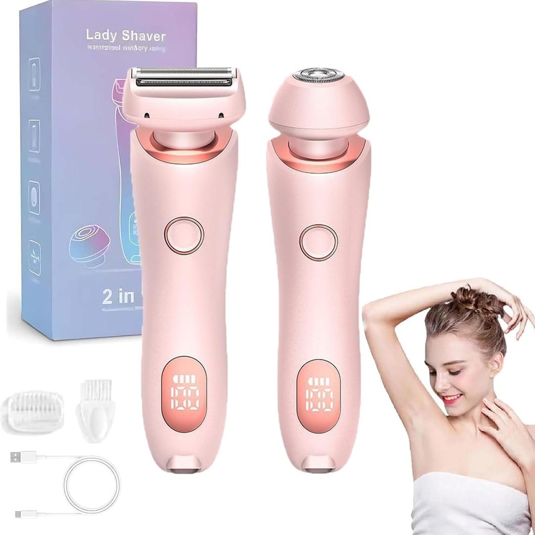 Livora Electric Shaver for Women,Bikini Trimmer for Women,2 in 1 Wet & Dry Painless Hair Removal with 2 Removable Heads,with Removable Head for Leg Arm Underarm Bikini Area,IPX7 Waterproof(Pink)