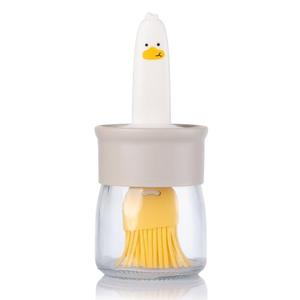 6.8oz Oil Dispenser Bottle with Brush for Kitchen, Basting Bottle, Silicone Basting Brush, for Cooking BBQ Kitchen, White