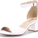 IDIFU Women's Candie Low Block Heels Sandals Peep Toe Chunky Ankle Strap Wedding Dress Shoes (White), 