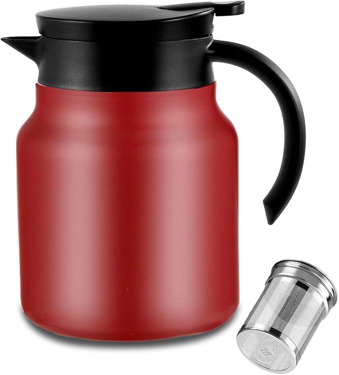 34Oz Thermal Coffee Carafe,Tea Pot 316 Stainless Steel, Double Wall Vacuum Coffee Carafe | Hot & Cold Retention | BPA Free (white)