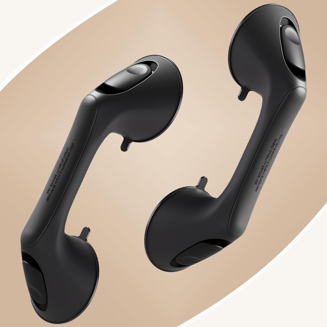 2 Pack 12 Inch Grab Bars for Bathtubs and Showers for Seniors, Heavy Duty Shower Handle for Elderly, Suction Cup Removable Handrails Handicap Bath Grip Bathroom Safety Grips (Light Black)