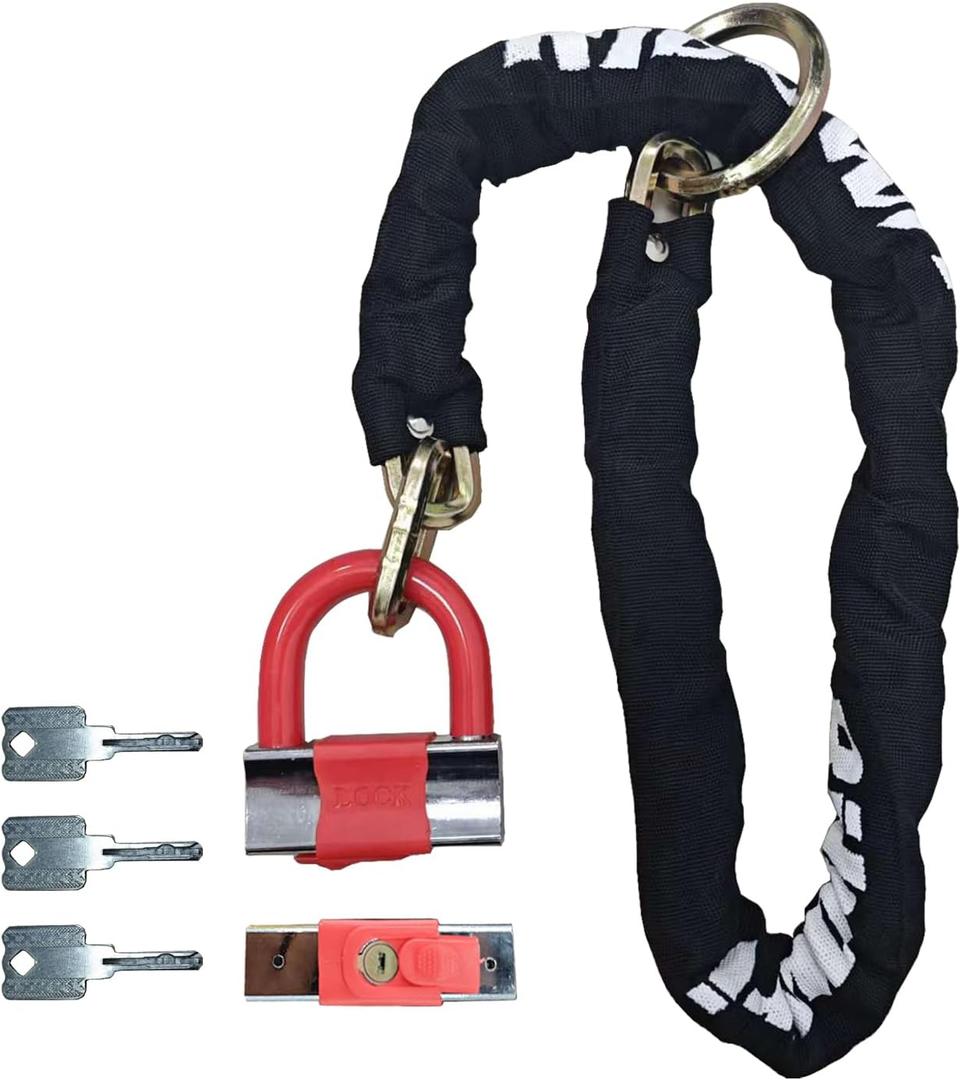 Heavy Duty Motorcycle Chain Lock, 5ft 10mm Thick Cut Resistant Security Chain with 16mm U-Lock & 3 Keys, Anti Theft Bike Lock for Motorcycles, Bicycles, Generators, Gates (5FT)