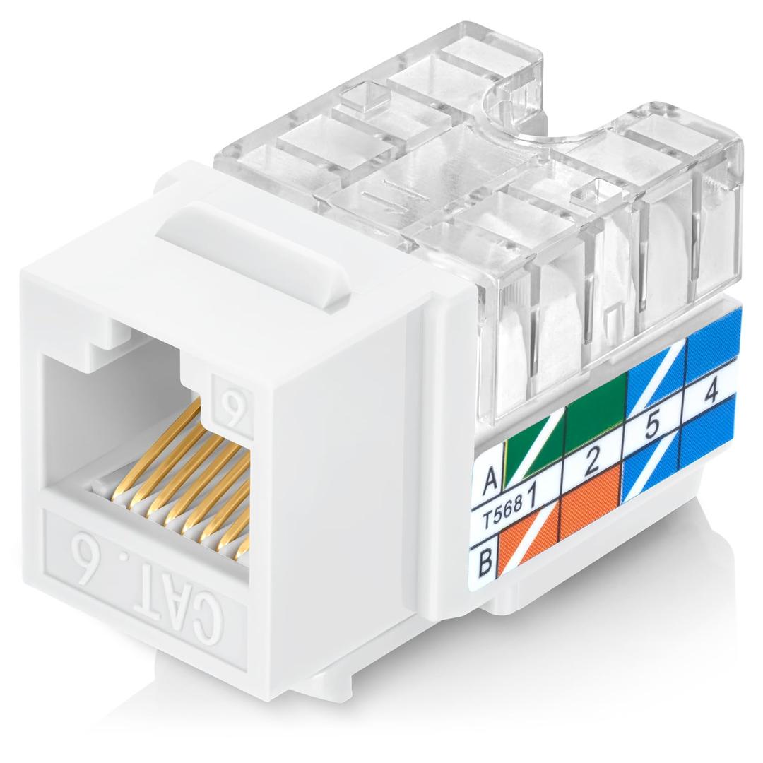 Everest 90 Angled RJ45 Cat6 Keystone Jacks 50-Pack in White - Slim Profile Female RJ45 Connectors - Cat 6 Keystone Jack - Compatible with 90 Angled Speed Termination Tool - easyJACK