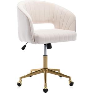 Eifizek Velvet Office Desk Chair, Modern Home Desk Chair with Wheels & Gold Base, Swivel Vanity Chair for Bedroom, Office, Living Room Vanity Study (Ivory), 19.3 inches x 23.6 inches x 35.4 inches