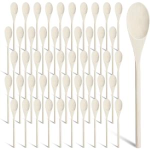 50 Pcs 8 Inch Wooden Spoons Bulk Gifts for Mom Cooking Kitchen Wooden Serving Spoons for Crafts Oval Sauce Soup Stirring Ladle for Kitchen Baking Mixing Serving