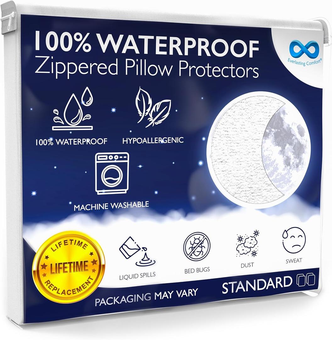 Everlasting Comfort King Pillow Protectors, Waterproof Stain Resistant 20 x 36"(2-Pack)