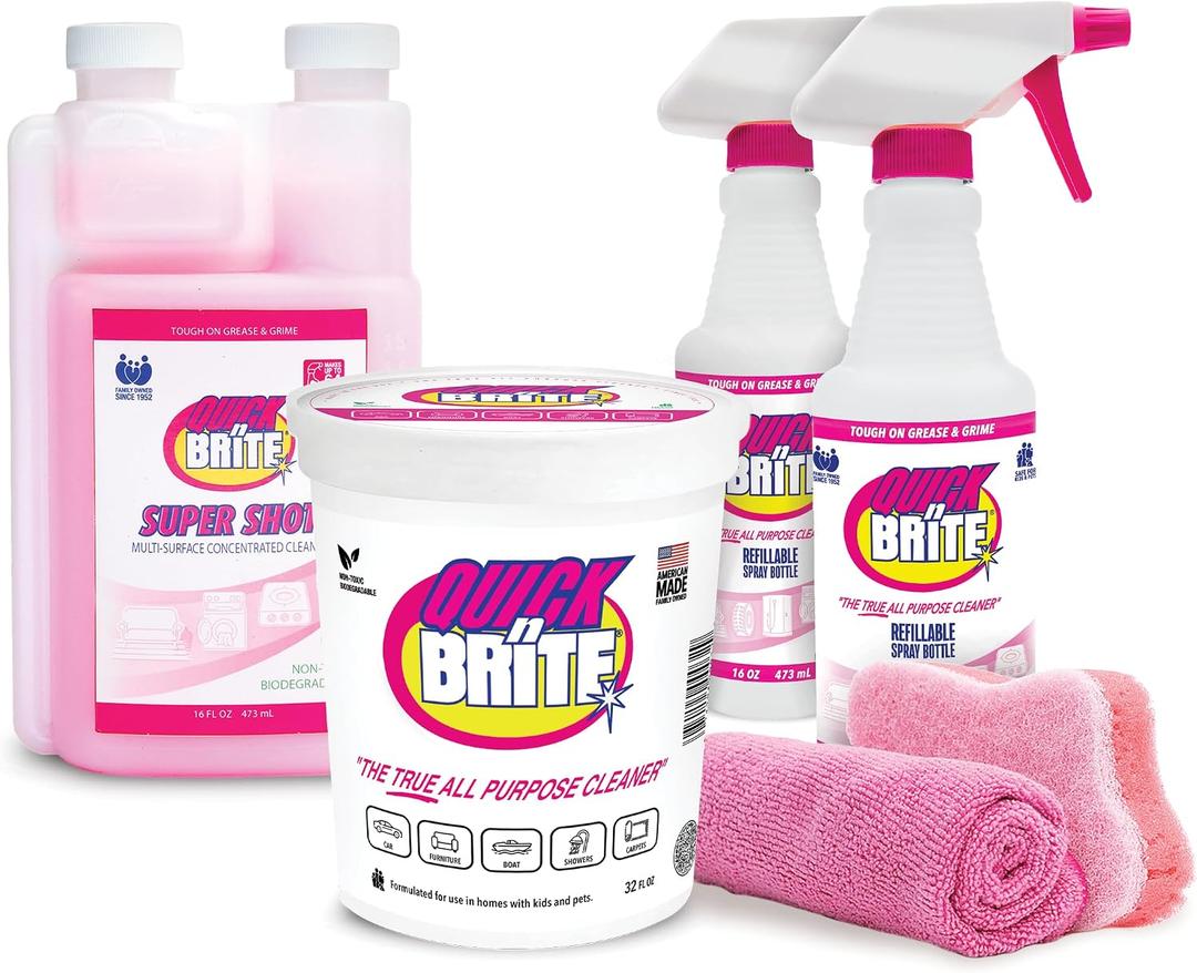 Quick 'n Brite Ultimate Cleaning Kit Includes 32oz Paste, 16oz Super Shot, 2 Refillable Spray Bottles, Microfiber Towel, Scrubber Sponge & Quick Start Guide All Purpose Cleaner - Made in the USA