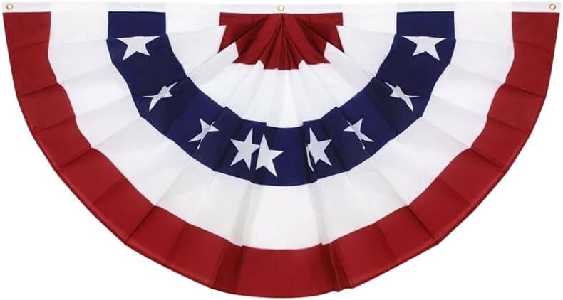 2x4Ft American Flag Bunting Patriotic Decorations,1 Pcs USA Pleated Fan Flag Brass Grommets Quality, Large Size Half Fan Banner Indoor/Outdoor Decoration for 4th of July, Memorial Day Independence Day