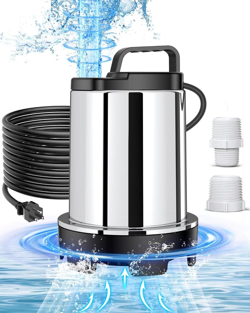 1100GPH Submersible Water Pump, Portable Utility Pump for Pond Drainage, Pool Transfer, Flood Control, Aquarium, with 25ft Power Cord