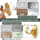 MUAKIOY (16 Pack) Gold No-Drill Curtain Rod Brackets, Self-Adhesive Adjustable Hooks for 0.5''-1.3'' Curtain Rods, Stick-On Wall Holders with Damage-Free Installation