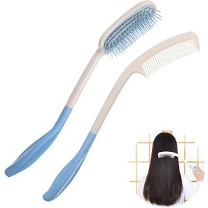 Fanwer Long Reach Handled Comb and Hair Brush Set Applicable to Elderly and Hand-Disabled People Inconvenient Upper Limb Activities (2 pcs)