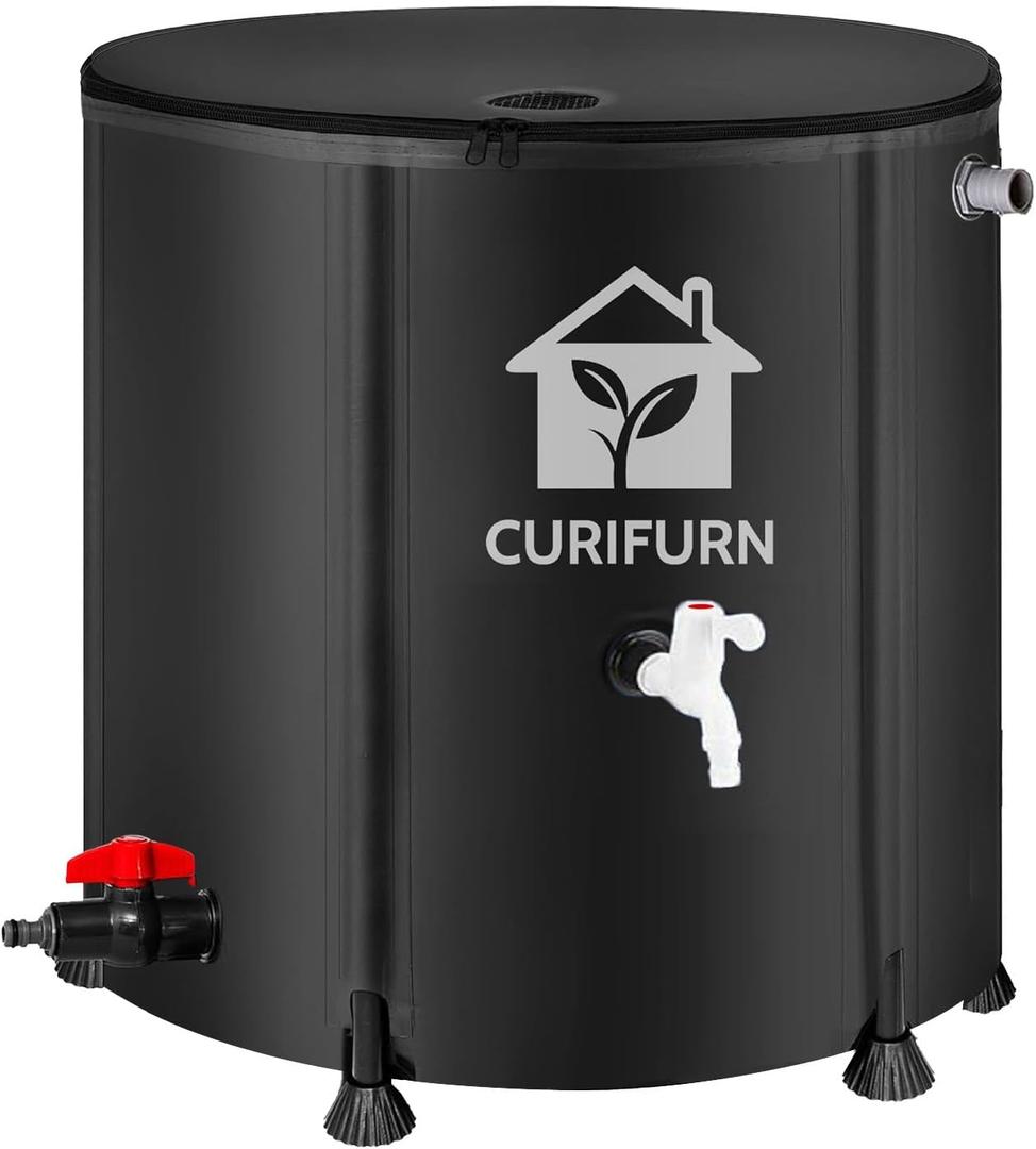 200 Gal Collapsible Rain Barrel with Spigot, Filter and Overflow Kit, Black