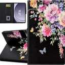 Case for Samsung Galaxy Tab A11+ Plus/A9+ Plus 11 Inch 2026/2024, Cute PU Leather Stand Protective Cover for Galaxy Tab A11+/A9+ Tablet, Auto Wake/Sleep - Flowers