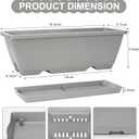 Window Box Planter, 6 Packs 17 Inches Rectangle Planters Box with Drainage Holes and Trays, Vegetable Planters for Windowsill Patio Garden Home Decor Porch Yard Light Gray