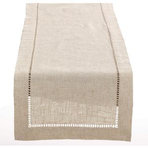 Fennco Styles Toscana Handmade Hemstitch Contemporary Linen Blend Table Runner for Dinner Table, Picnic Table, Parties, Wedding Decorations, Exhibitions, Natural, 16 x72 Inch