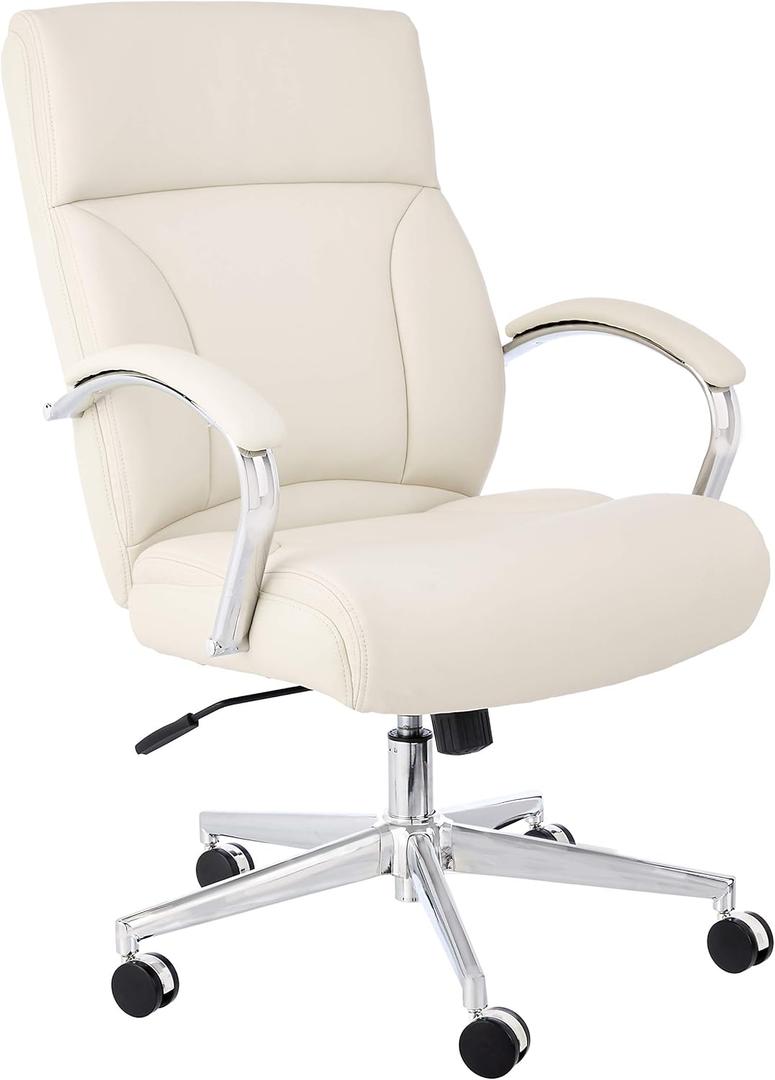 Amazon Basics Executive Desk Chair with Easy Assembly, 275lb Capacity, Oversized Cushion, 29.13"D x 25.2"W x 43.11"H, Ivory Bonded Leather