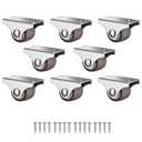 Mini Fixed Caster Wheels 1 Inch Low Profile Small Casters Set of 8, Steel Top Plate Silent TPE Rubber Rigid Caster Wheels for Furniture Rolling Cabinet Sliding Door Trundle Bed Drawers