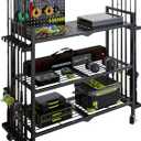 Fishing Rod Holders for Garage, Fishing Rod Stand with Wheels and Pegboard, 3-Tier Pole Storage Rack with 8 Hooks and 12 Rod Slots, Ideal for Tackle, Backpacks, and Gear