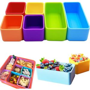 IELEK Silicone Bento Lunch Box Dividers Reusable Bento Box Containers Bundle Accessories- Non-Toxic, BPA Free, Dishwasher Safe (Rectangle(Blue+Green)+Square(Purple+Yellow+Red+Orange))