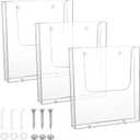 3 Pack Acrylic Brochure Holder Wall Mount, 8.5 x 11 inch Clear Plastic Flyer Holder Literature Organizer Pamphlet Magazine Display Stand for Office, School, Exhibition with Installation Tools