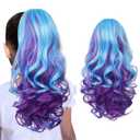 SEIKEA Ponytail Extension, 18" Lightweight Wavy Curly Clip in Pony Tails, Colored Hair Extensions for Kids, Crazy Hair Day Accessories for Girls Synthetic Hairpiece Blue Purple