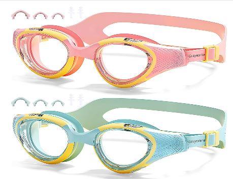Kid Swim Goggles 2 Packs - Anti-Fog UV Protection for Kids Girls Boys Teens for Indoor &Outdoor Swimming (Pink and Green-1)