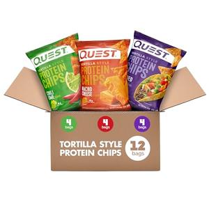 Quest Nutrition Tortilla Style Protein Chips Variety Pack, Chili Lime, Nacho Cheese, Loaded Taco, Low Carb, High Protein, Gluten Free, 1.1 oz (Pack of 12), Best By: 19 JUL 2025