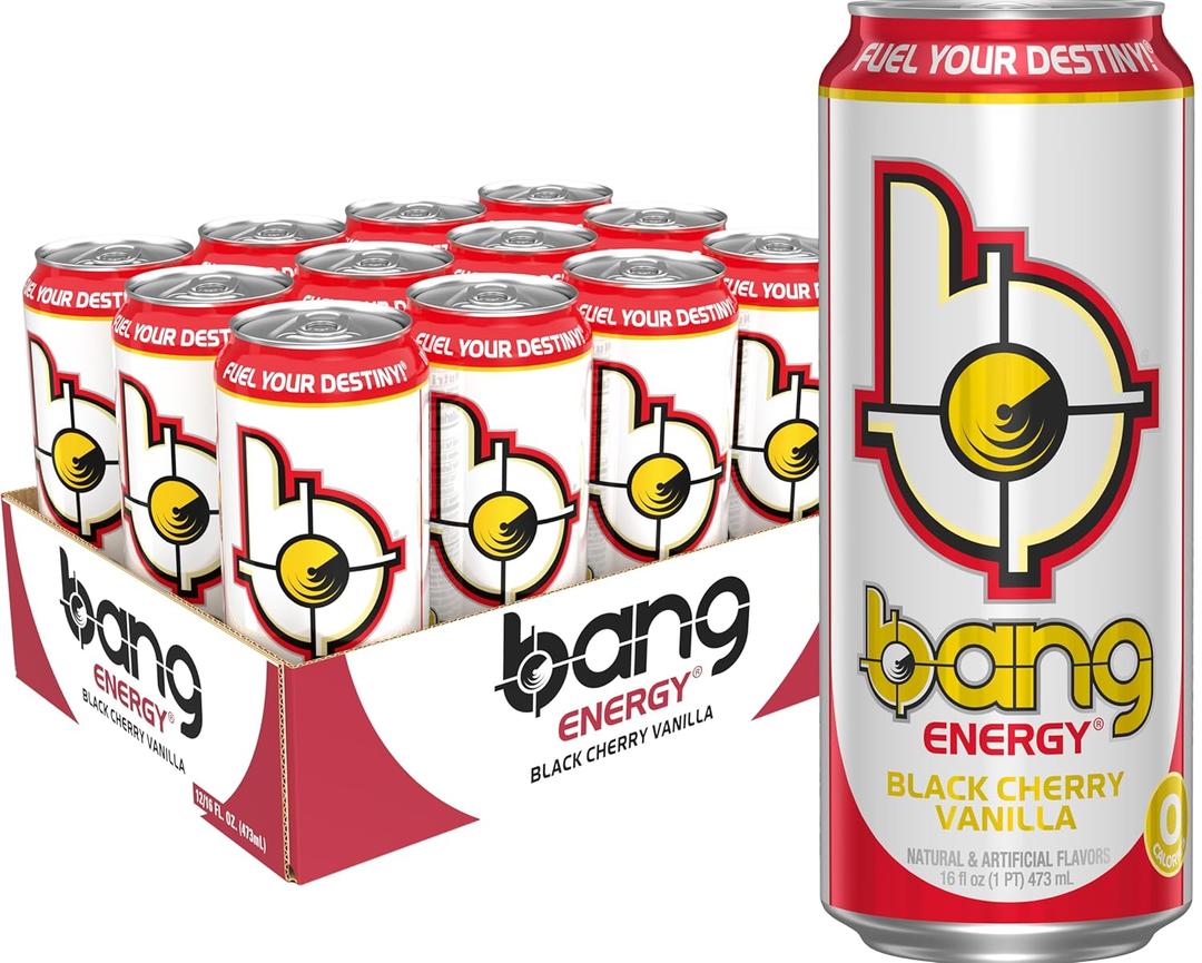 Bang Energy Black Cherry Vanilla, Sugar-Free Energy Drink, 16-Ounce (Pack of 12), Best By: 08/28/2026
